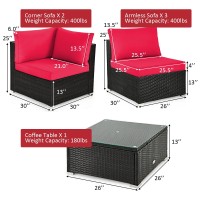 Dortala 6 Pieces Patio Furniture Set, Outdoor Wicker Conversation Set With Glass Coffee Table, Wicker Sofa Set With Back & Seat Cushions, Rattan Sectional Conversation Couch Set, Red