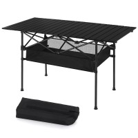 Liantral Camping Table, Portable Aluminum Roll-Up Picnic Backpacking Table With Mesh Storage Bag, 46.5X 26.8X 21.7 Black