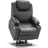 Mcombo Electric Power Lift Recliner Chair Sofa With Massage And Heat For Elderly, 3 Positions, 2 Side Pockets, And Cup Holders, Usb Ports, Faux Leather 7040 (Medium, Gray)