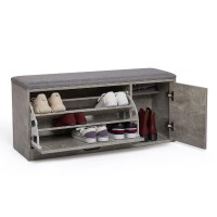 Mondeer Shoe Storage Bench, With Seat Cushion Drawer And Door For Hallway Entryway Living Room Mudroom Wooden Modern Style 39.4 X 11.8 X 18.1 Inch (Grey)