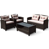 Dortala 4 Piece Wicker Patio Furniture Set, Pe Rattan Outdoor Conversation Sets With Loveseat, Chairs & Coffee Table For Backyard, Porch, Garden And Poolside, Brown