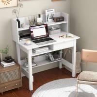 Tangkula White Desk With Hutch, Home Office Writing Study Desk With Storage Bookshelf & Drawer, Modern Makeup Vanity Desk For Bedroom, Pc Laptop Desk Computer Desk For Working Studying