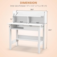 Tangkula White Desk With Hutch, Home Office Writing Study Desk With Storage Bookshelf & Drawer, Modern Makeup Vanity Desk For Bedroom, Pc Laptop Desk Computer Desk For Working Studying