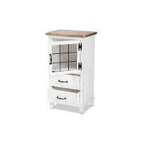 Baxton Studio Faron Classic and Traditional Farmhouse Two-Tone Distressed White and Oak Brown Finished Wood 2-Drawer Storage Cabinet
