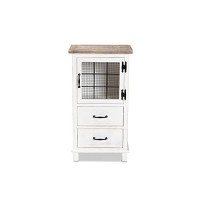 Baxton Studio Faron Classic and Traditional Farmhouse Two-Tone Distressed White and Oak Brown Finished Wood 2-Drawer Storage Cabinet