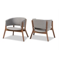 Baxton Studio Baron Mid-Century Modern Light Grey Fabric Upholstered And Walnut Brown Finished Wood 2-Piece Living Room Accent Chair Set