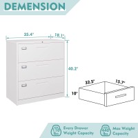 Miiiko 3 Drawer Lateral File Cabinet With Lock, White Lateral Filing Cabinet, Large Deep Drawers Locked By Keys, Metal Storage File Cabinet For Hanging Files Letter/Legal/F4/A4 Size