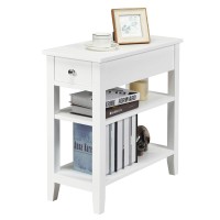 Dortala 3-Tier End Table With Drawer Side Table With One Drawer And Double Shelves Living Room End Telephone Table With Storage Shelves Coffee Table For Home & Office, White