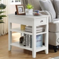 Dortala 3-Tier End Table With Drawer Side Table With One Drawer And Double Shelves Living Room End Telephone Table With Storage Shelves Coffee Table For Home & Office, White
