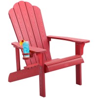 Homehua Hard Plastic Adirondack Chair Weather Resistant With Cup Holder Imitation Wood Stripes Easy To Assemble Maintain Ou