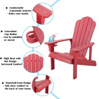 Homehua Hard Plastic Adirondack Chair Weather Resistant With Cup Holder Imitation Wood Stripes Easy To Assemble Maintain Ou