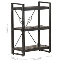 vidaXL Bookshelf, Open Shelf 3-Tier Bookcase, Wall Bookshelf for Office Living Room, Freestanding Shelving Unit, Industrial, Black Solid Mango Wood
