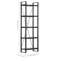 Vidaxl Industrial Style Bookcase With 5 Shelves - Solid Mango Wood And Powder-Coated Steel Frame - Black - 23.6