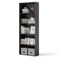 Dortala Bookcase 5-Shelf Multi-Functional Modern Wood Storage Display Open Bookshelf For Home Office, Black