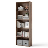 Dortala Bookcase 5-Shelf Multi-Functional Modern Wood Storage Display Open Bookshelf For Home Office, Walnut