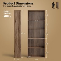 Dortala Bookcase 5-Shelf Multi-Functional Modern Wood Storage Display Open Bookshelf For Home Office, Walnut