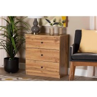 Baxton Studio Decon Modern and Contemporary Oak Brown Finished Wood 3Drawer Storage Chest