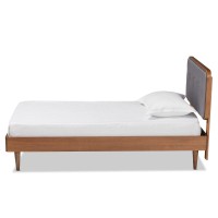 Baxton Studio Cilka Mid-Century Modern Dark Grey Fabric Upholstered And Ash Walnut Finished Wood Twin Size Platform Bed