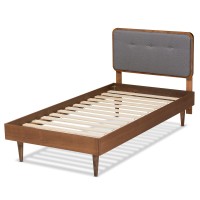 Baxton Studio Cilka Mid-Century Modern Dark Grey Fabric Upholstered And Ash Walnut Finished Wood Twin Size Platform Bed