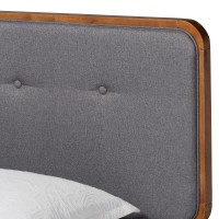 Baxton Studio Cilka Mid-Century Modern Dark Grey Fabric Upholstered And Ash Walnut Finished Wood Twin Size Platform Bed