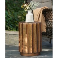 Luxenhome 18 Fiber Stone Outdoor Side Table Bronze Finish Garden End Table Round Porch Poolside Seating Indoor Outdoor Use