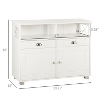 Homcom Sideboard Buffet Cabinet, Coffee Bar Cabinet, Kitchen Cabinet With Storage Drawers, Large Tabletop And Crossbar Side Design, White