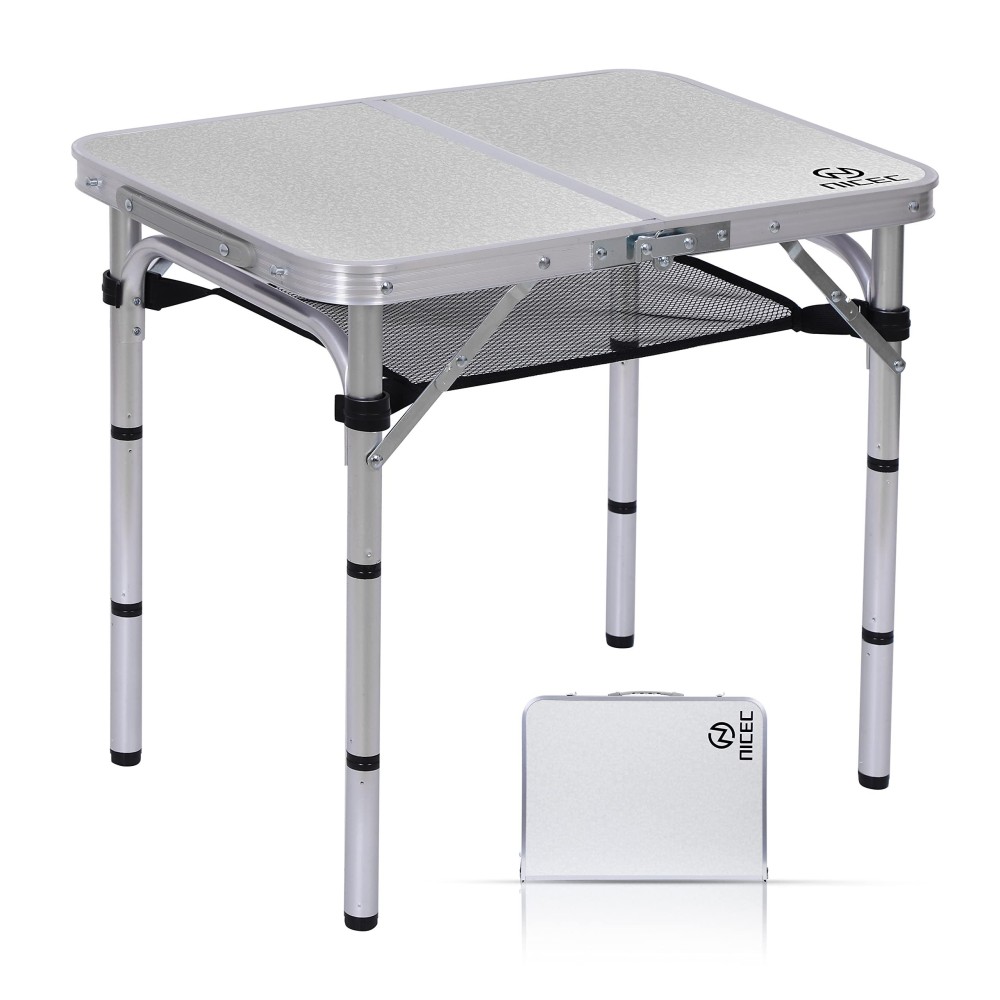 Nice C Card Table, Folding Picnic Table, Small Table, Adjustable Height Folding Table, Camping, Outdoor, Portable Lightweight Aluminum, With Carry Handle For Beach, Indoor, Office (Small)