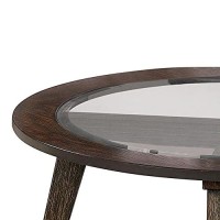Benjara 32 Inches Coffee Table With Round Glass Top And Angled Legs, Brown