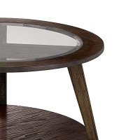 Benjara 32 Inches Coffee Table With Round Glass Top And Angled Legs, Brown