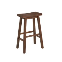 Benjara Saddle Design Wooden Barstool With Grain Details, Brown