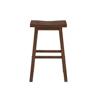 Benjara Saddle Design Wooden Barstool With Grain Details, Brown