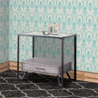 Benjara 24 Inch Metal End Table With Glass Top And 1 Drawer, Gray