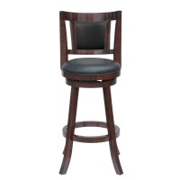 Benjara 24 Inches Swivel Wooden Frame Counter Stool With Padded Back, Brown
