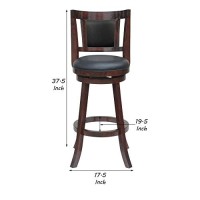 Benjara 24 Inches Swivel Wooden Frame Counter Stool With Padded Back, Brown