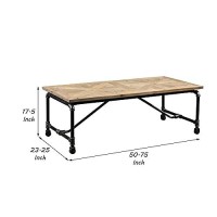 Benjara Wooden Top Coffee Table With Pipe Design Base, Brown
