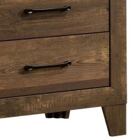 Rustic 2 Drawer Wooden Nightstand with Grain Details, Brown