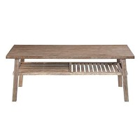 Benjara Farmhouse Wooden Coffee Table With Slatted Bottom Shelf, Brown