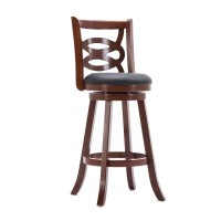 Benjara 29 Inches Swivel Wooden Counter Stool With Geometric Back, Brown