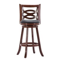 Benjara 29 Inches Swivel Wooden Counter Stool With Geometric Back, Brown