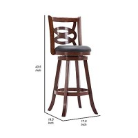 Benjara 29 Inches Swivel Wooden Counter Stool With Geometric Back, Brown