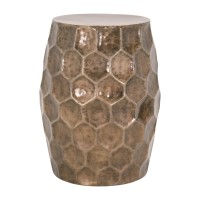 Benjara End 18 Inch Metal Coffee Table With Hexagonal Pattern, Bronze