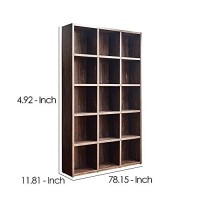 Benjara Wooden Bookcase With 15 Open Compartments, Brown