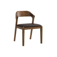 Curved Panel Back Dining Chair with Leatherette Seat, Brown