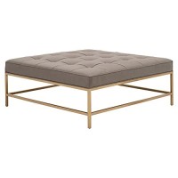 Benjara 42 Inch Metal Coffee Table With Tufted Top, Brass And Gray