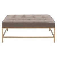 Benjara 42 Inch Metal Coffee Table With Tufted Top, Brass And Gray