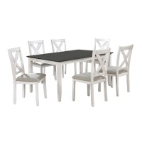 7 Piece Dining Table Set with Padded Seat and X Back, White