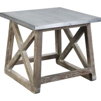 Benjara Metal Top Table With Cross Design Side Frame, Brown And Gray