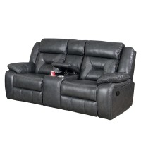 Benjara Leatherette Power Recliner Loveseat With Console And Led Light, Gray