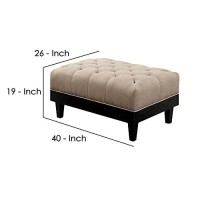 Benjara 40 Inches Ottoman With Button Tufted Padded Seat, Beige And Black