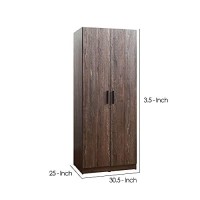 Benjara Bedroom Armoires Wooden Closet With 2 Doors And Bar Pulls, Brown